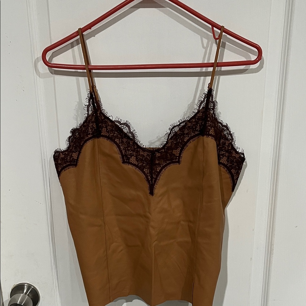 Zara limited edition leather lace top in caramel